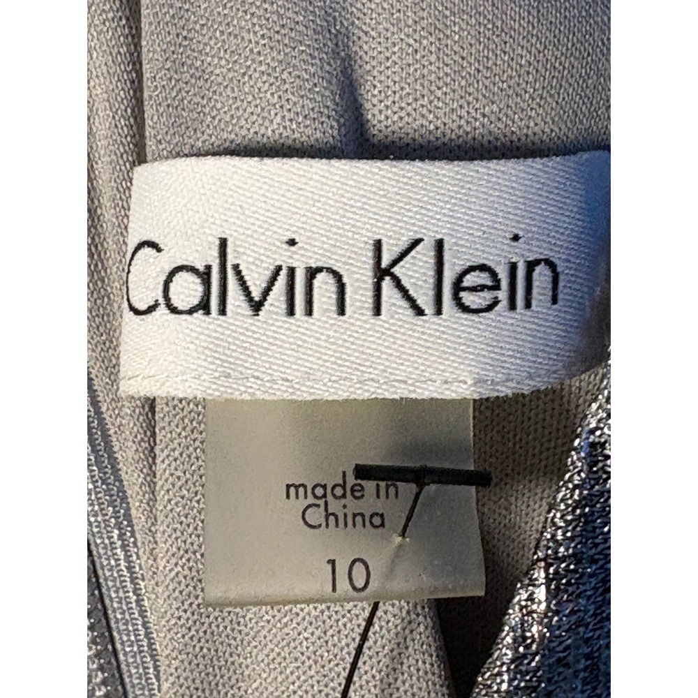 Calvin Klein Silver Metallic Shimmer V-Neck Maxi Dress Size 10 Evening Gown